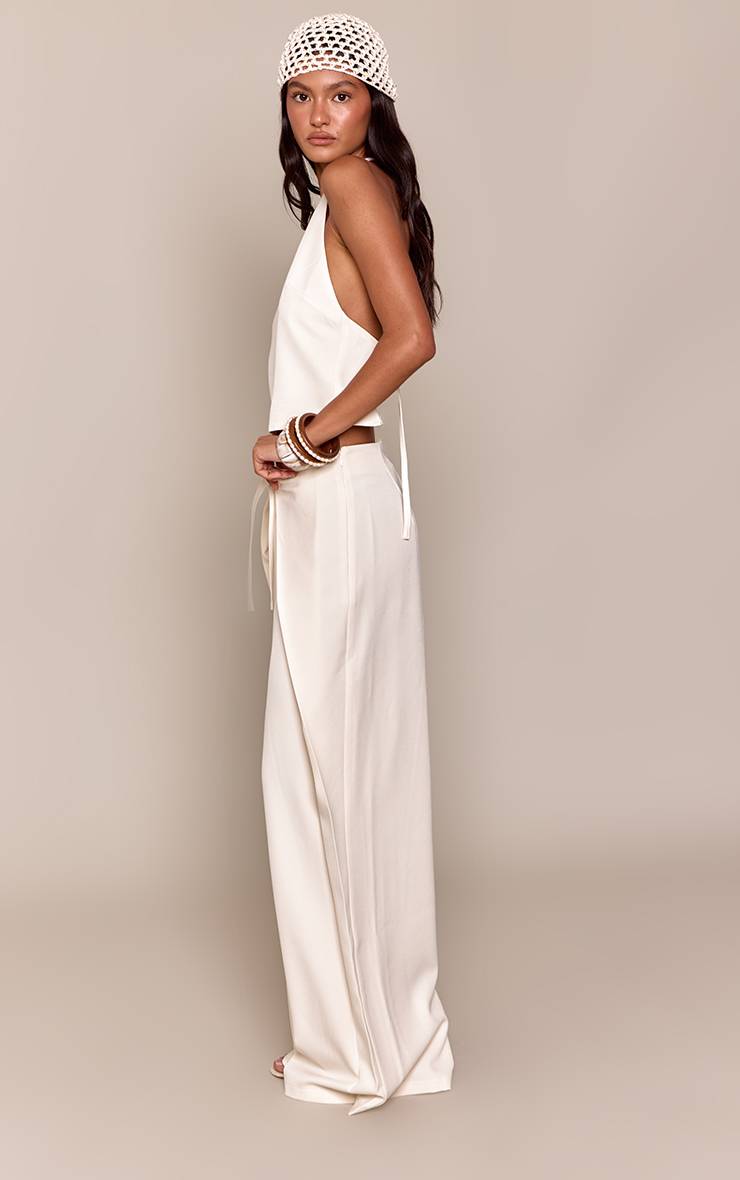 Crème Pantalon Coordonné À Détail Boucle Superposé Coupe Ajustée