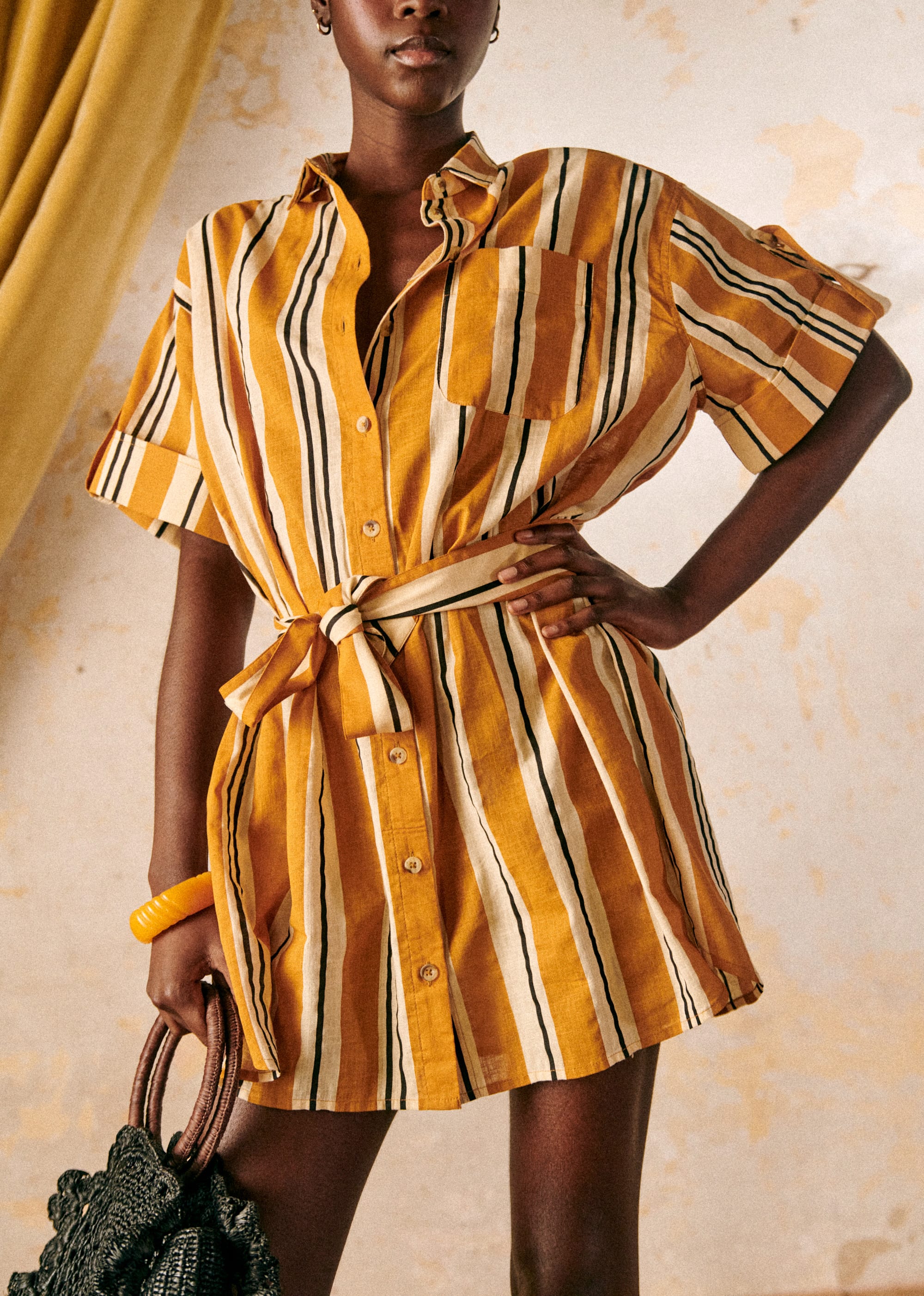 Robe Célia - Rayure Ocre Ecru Noir - E-SHOP/ROBES 5905185