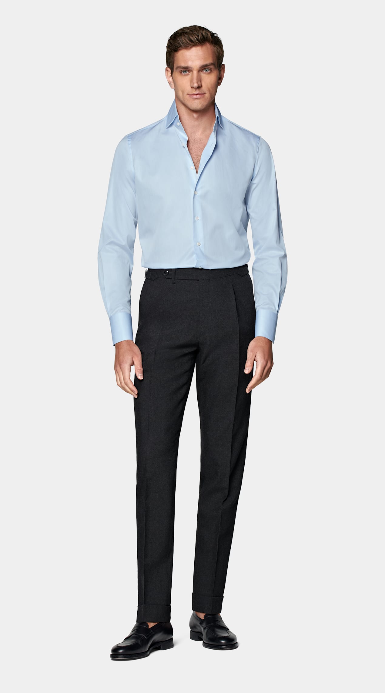 Chemise coupe tailored en popeline bleu clair
