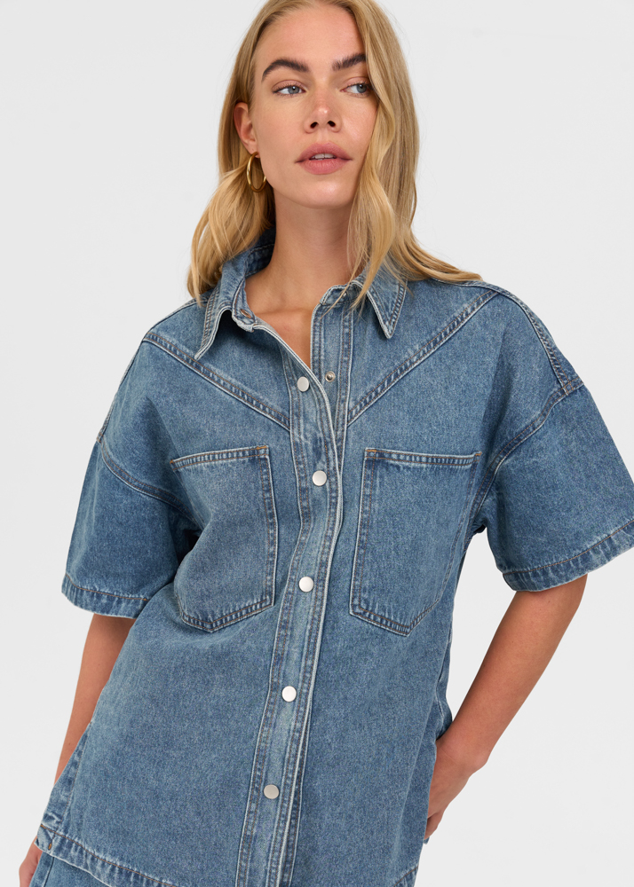 Signature denim blouse navy blauw