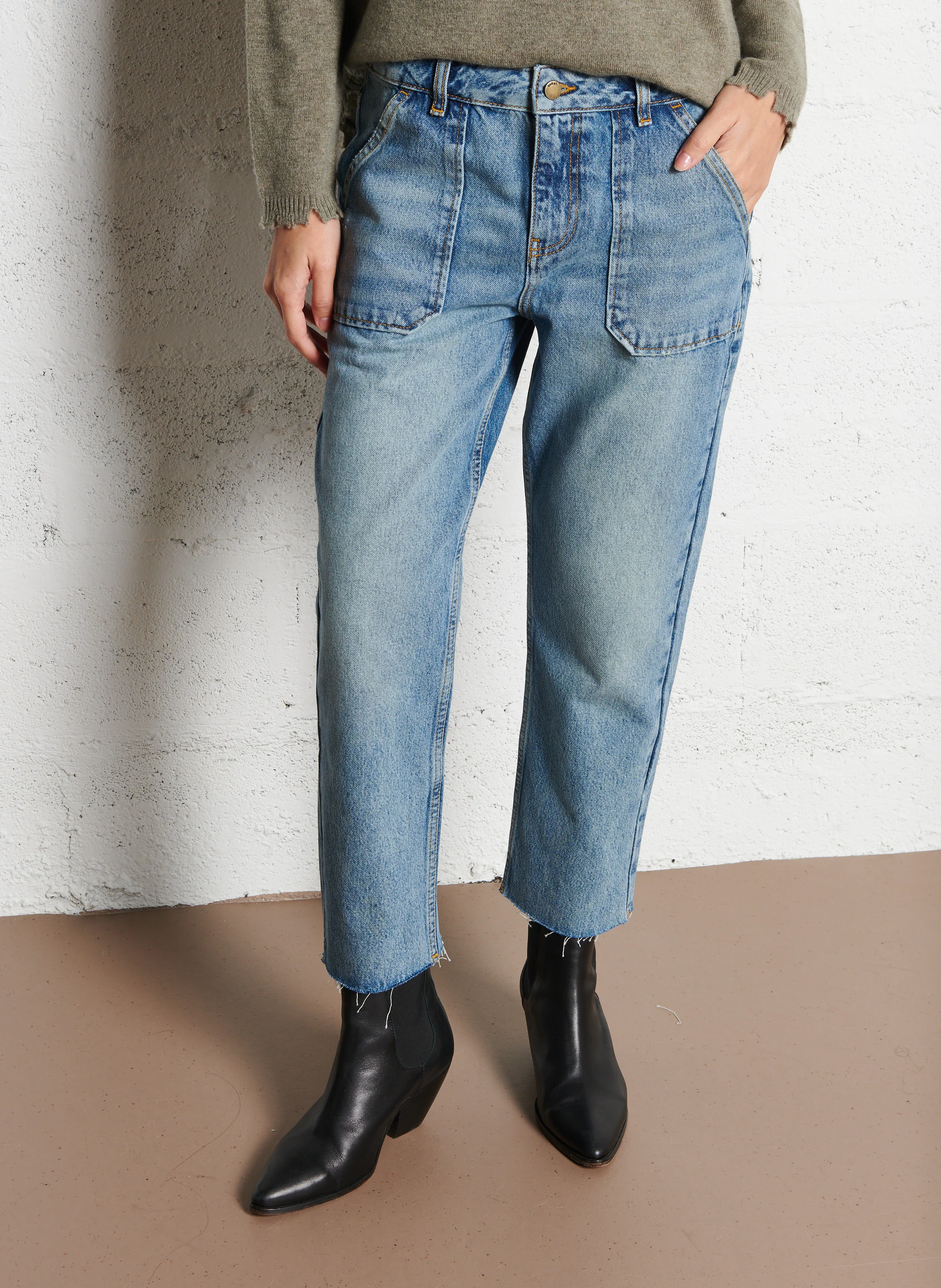 ELLY - Jean droit en coton | Bleu