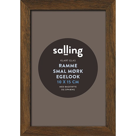 Ramme i mørk egetræslook m. glas - 10x15 cm