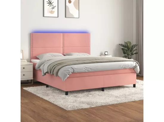 Sommier tapissier avec matelas et LED Rose 180x200 cm Velours