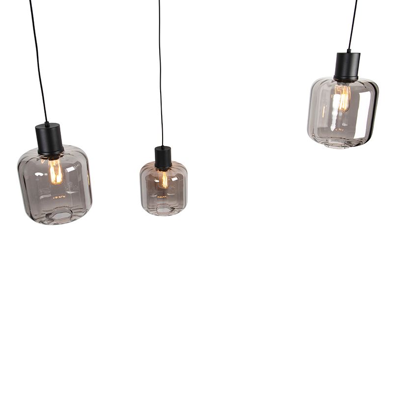 Design hanglamp zwart met smoke glas 3-lichts 226 cm - Qara
