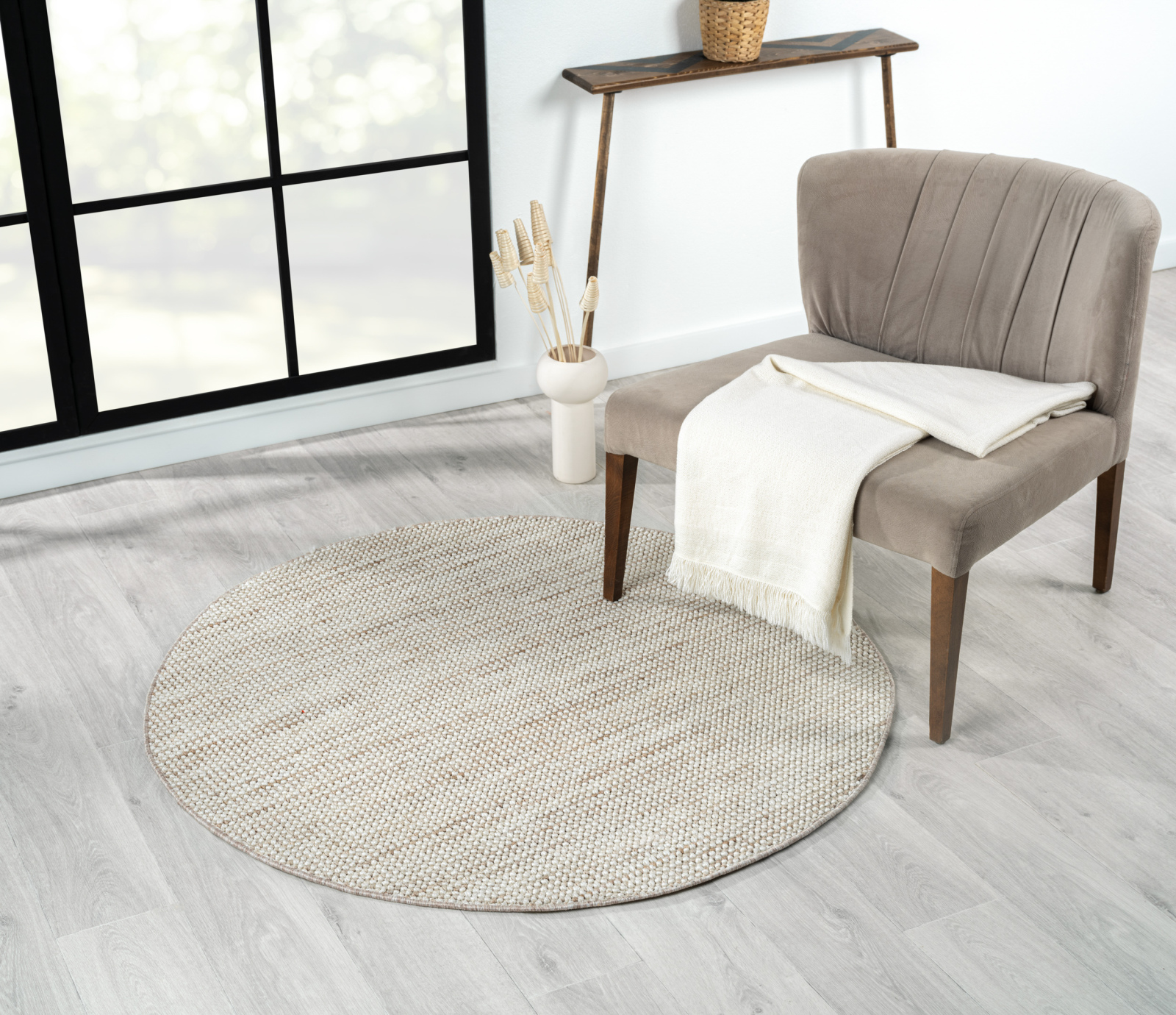 Kurzflorteppich AVA - beige - Ø 120 cm