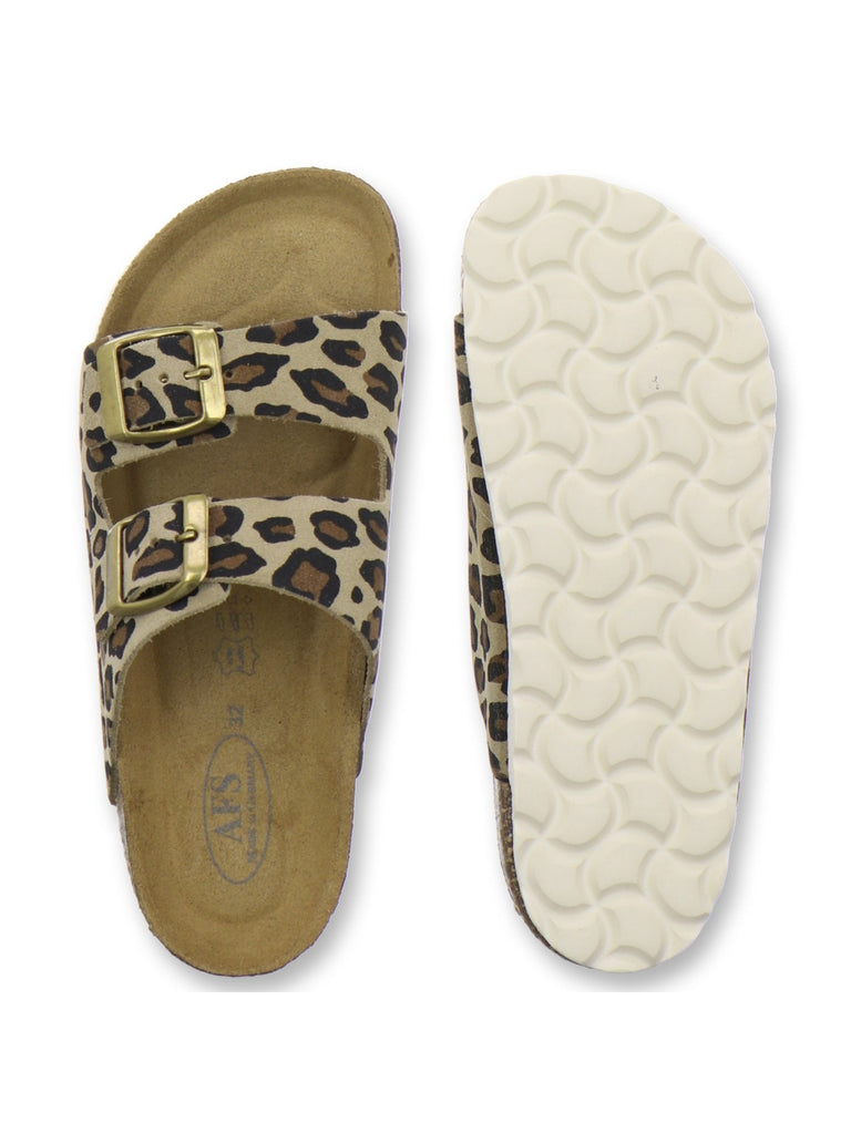 Mädchen Pantoletten Zweischnaller leo-beige