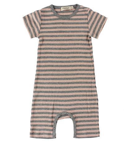 MarMar Sommerstrampler - Rib - Pink/Grau Gestreift