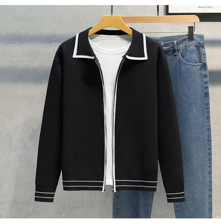 Phoneus - Tweekleurige cardigan met kraag en rits