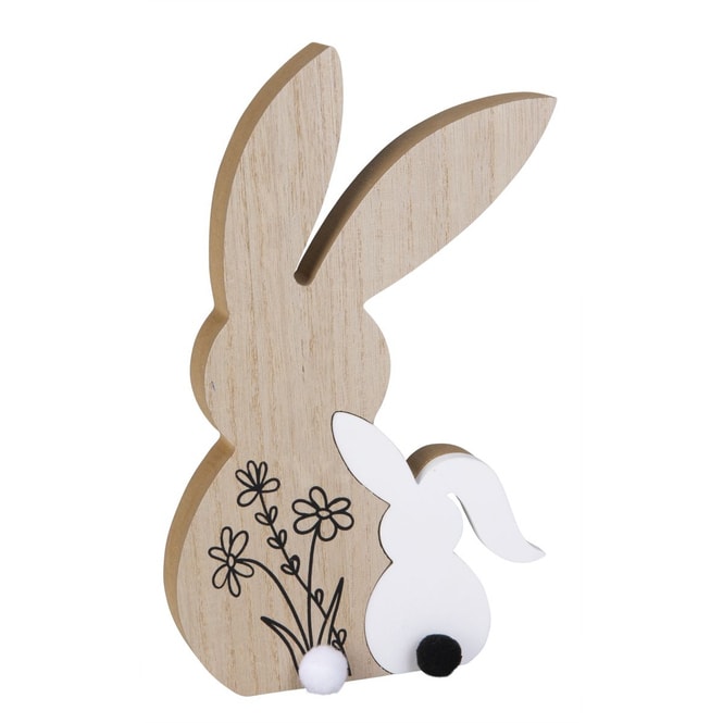 Holz-Standdeko - Hasenmama mit Kind - ca. 15 x 2,5 x 25 cm