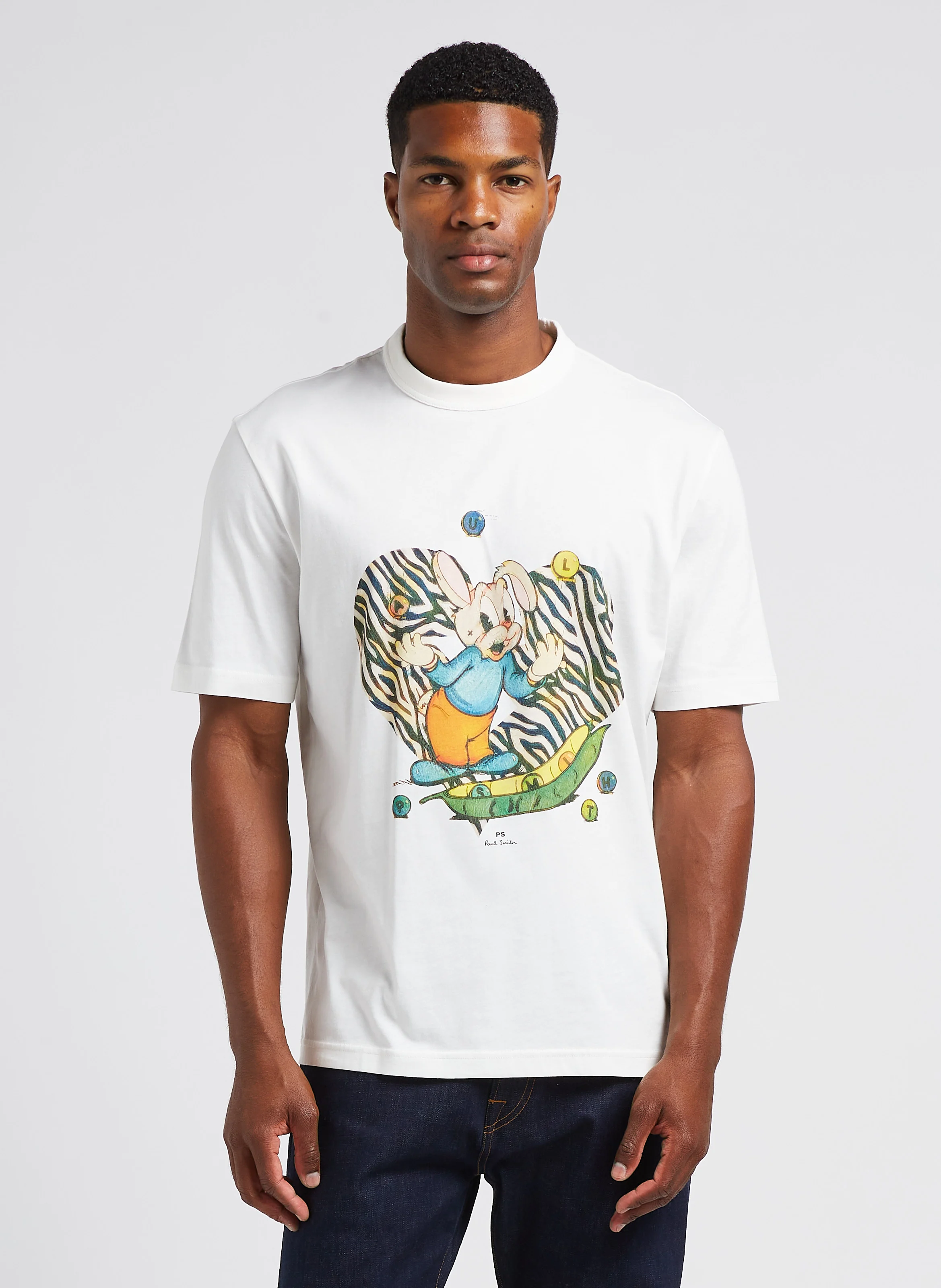 Tee-shirt col rond imprimé en coton bio | Blanc