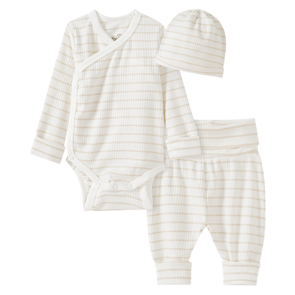 Topomini Newborn Wickelbody, Leggings und Mütze im Set creme