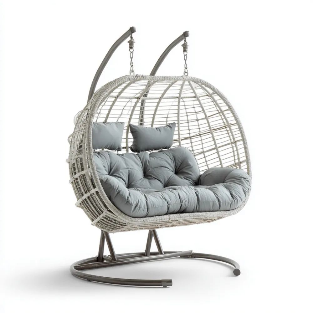 Hängesessel Rattan Doppelsitz 135x120x200 cm – Grau – Modernes Design