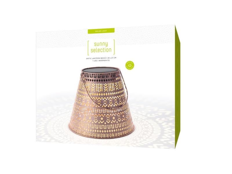 STT Laterne Solar Antic Boho, Ø 26 x 21 cm, Braun/Anthrazit Dekolicht zum Aufstellen oder Aufhängen