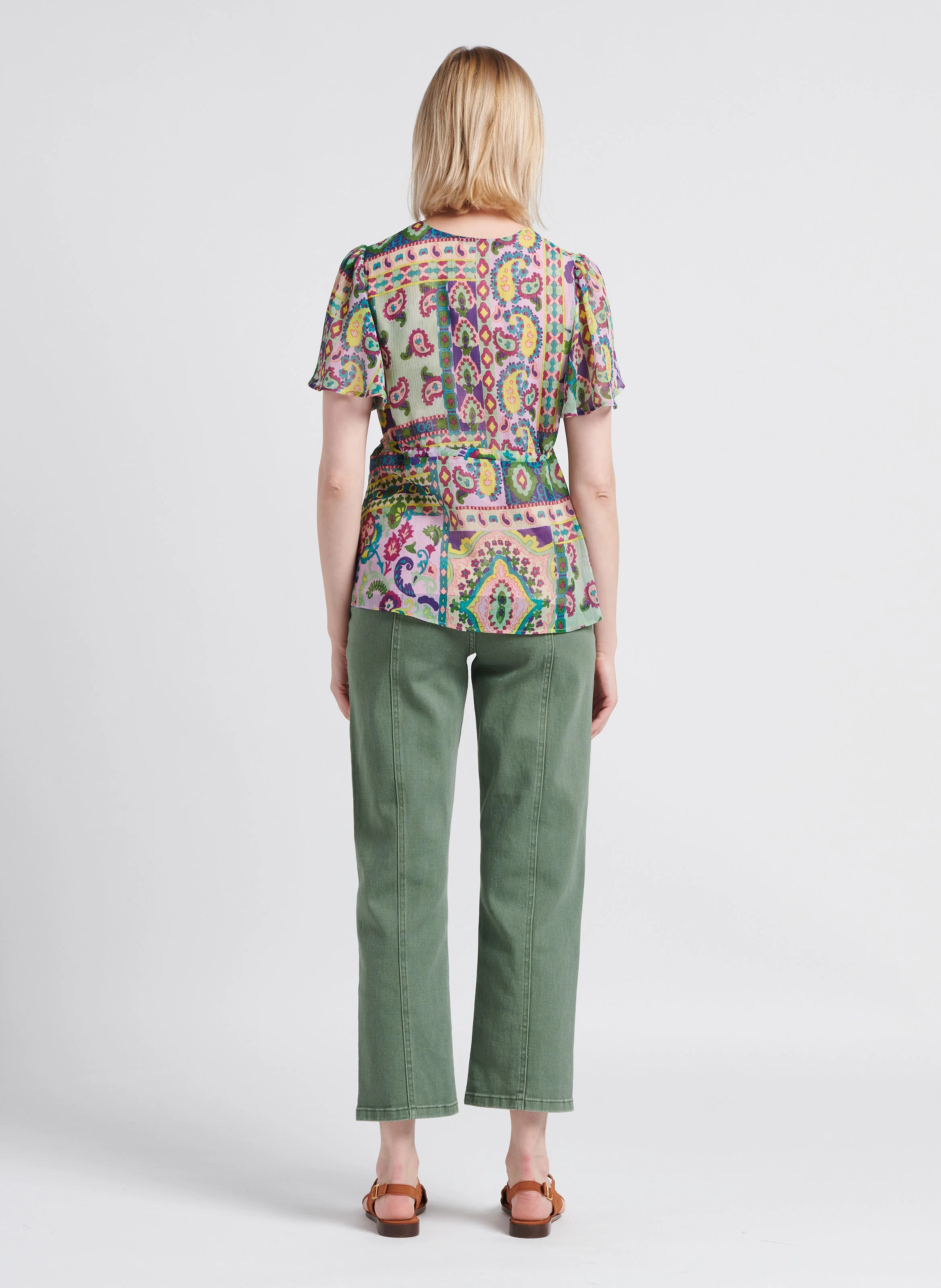 TRIO LIDA - Jean droit taille haute en coton mélangé | Vert
