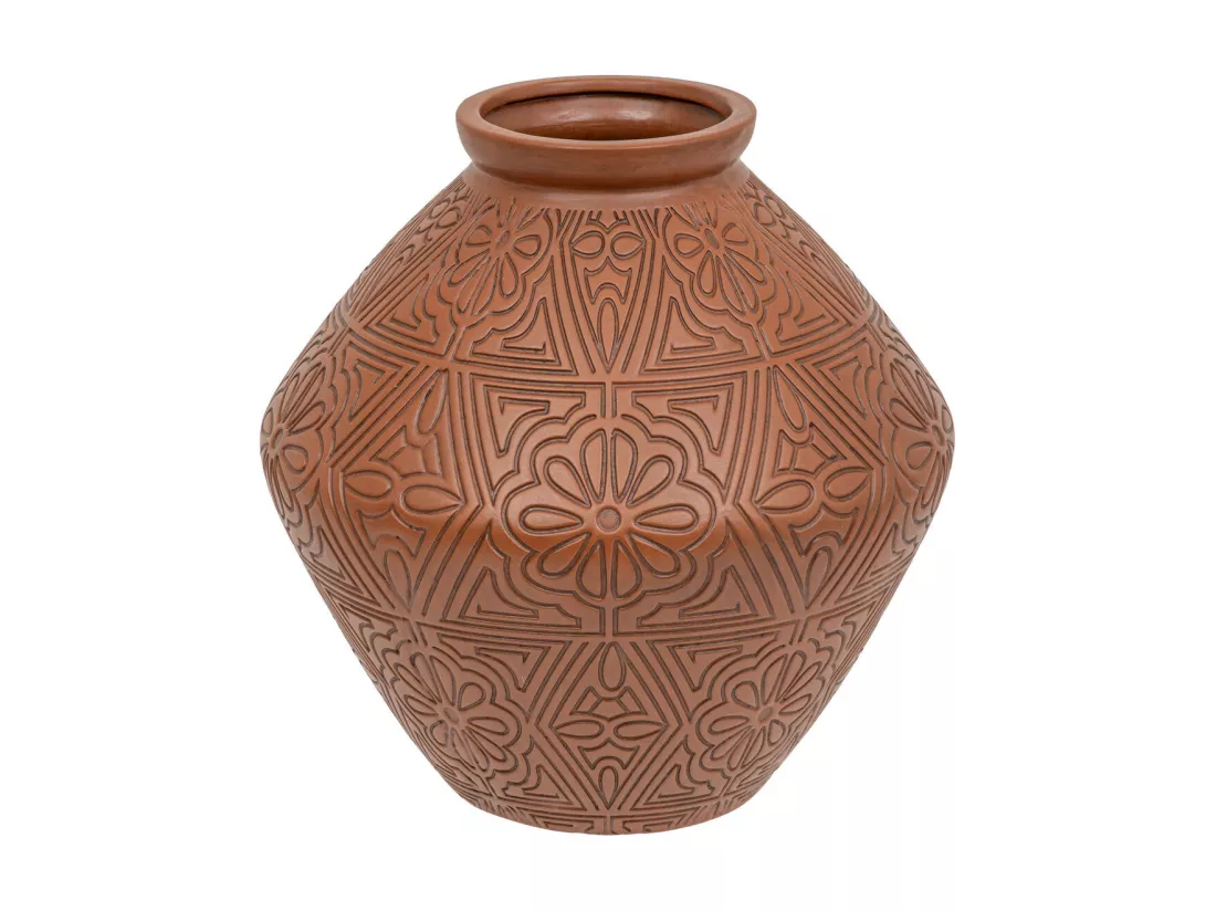 Vase Jarre en céramique Terracotta motifs sculptés H 35 cm