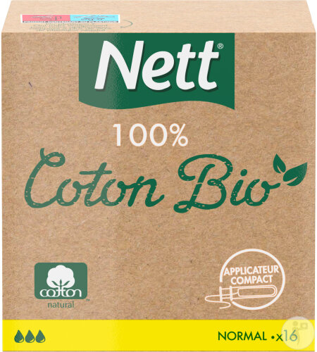 Nett 100% Coton Bio Tampons Avec Applicateur Compact Normal 16 Tampons