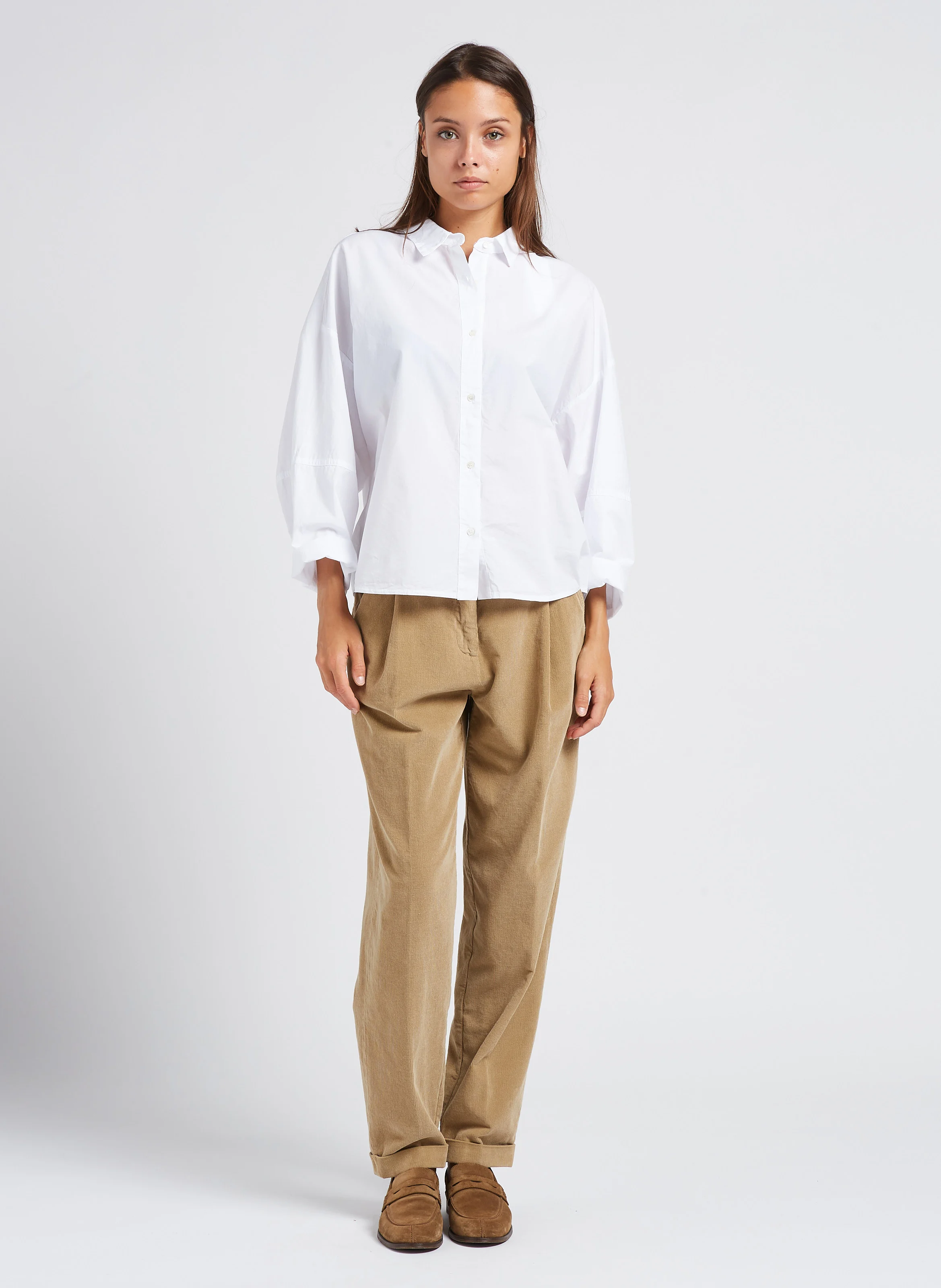 Pantalon carotte en coton de velours côtelé| Marron