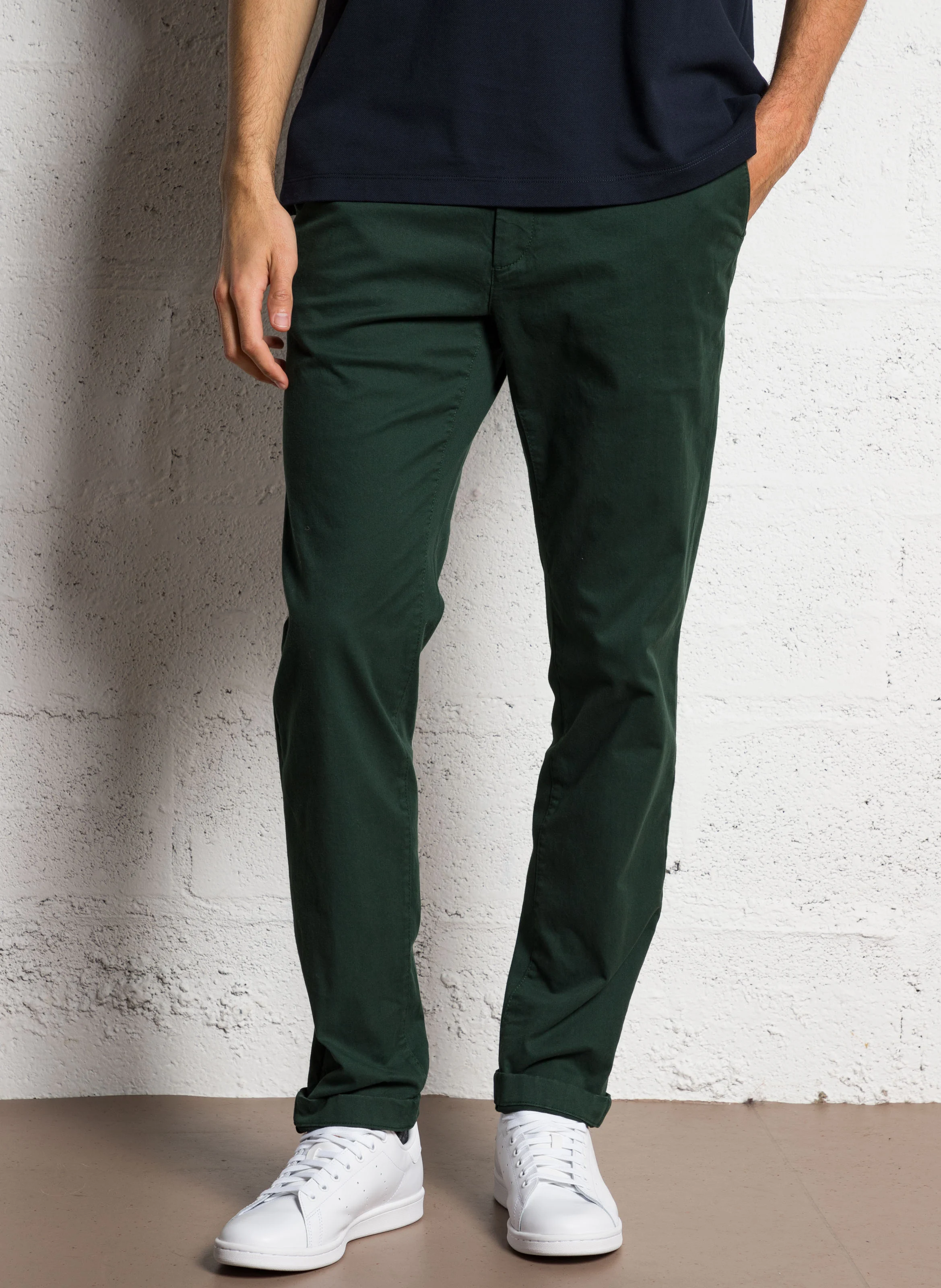 Pantalon chino slim en coton mélangé | Vert