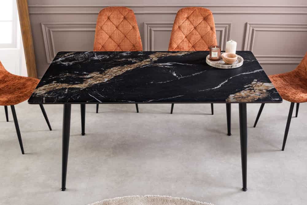Moderner Esstisch MILANO 140cm schwarz gold sand Aurora Oro Keramik Metallgestell