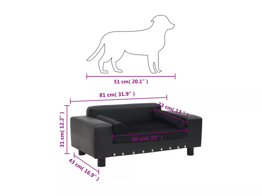 Canapé pour chien Noir 81x43x31 cm Peluche et similicuir