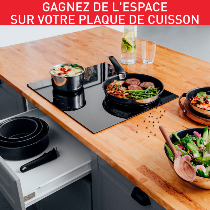 Ingenio authentic noir mouchete set de 3 casseroles 16/18/20cm (1,5/2,1/3l) + 1 poignée amovible induction