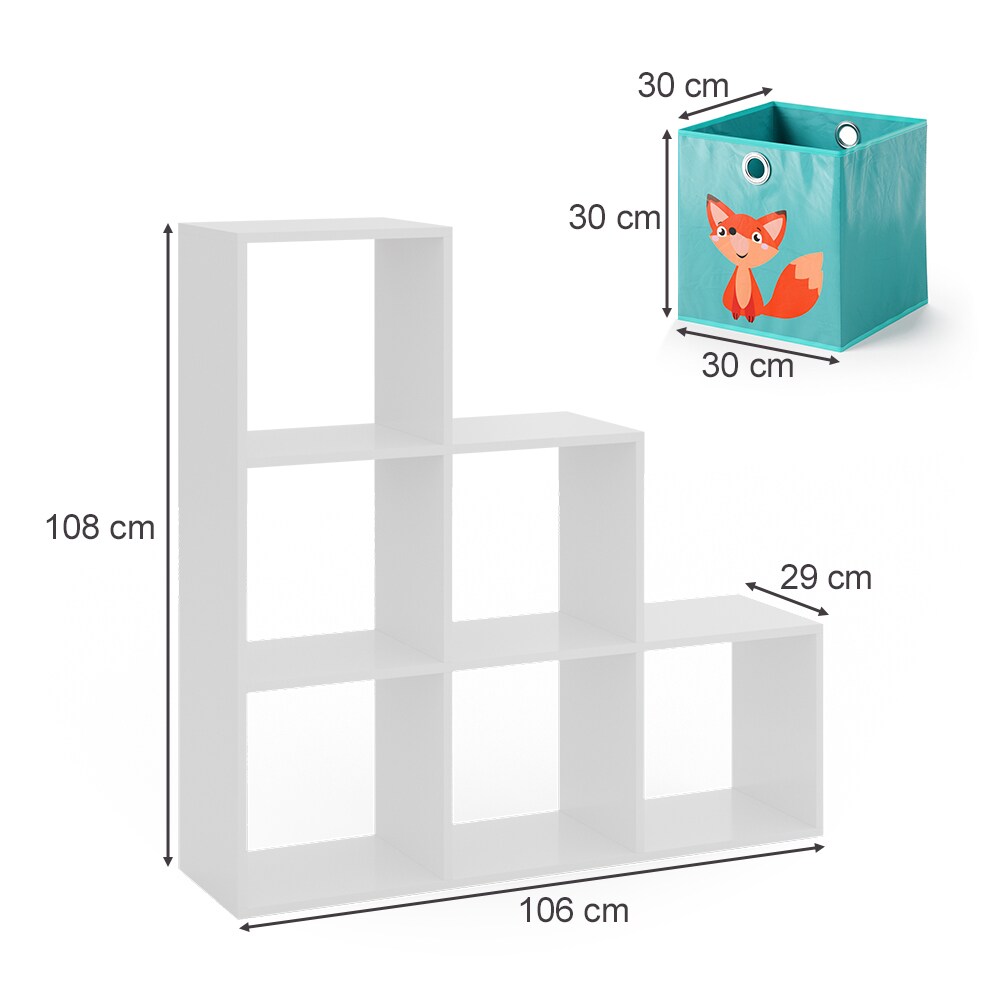 Vicco Treppenregal Raumteiler Bücherregal 6 Fächer Weiß Stufenregal Faltbox