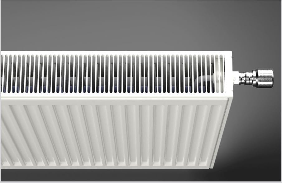 Kompaktheizkörper & Ventilheizkörper Typ 22 – 400x500 mm – Flachheizkörper 6-fach Anschluss, Weiß RAL 9016, 110°C / 10bar, inkl. Thermostatventil & Wandhalter, Warmwasser EN 442