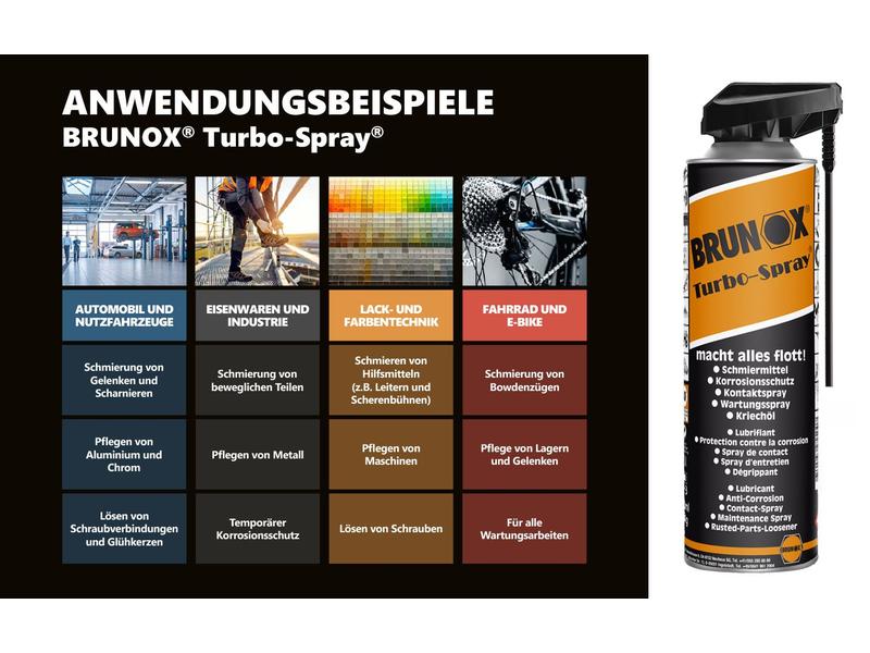 Brunox Multifunktionsöl Turbo-Spray Power-Click 500 ml Multifunktionsöl: Schmiermittel, Korrosionsschutz, Kontaktspray, Kriechöl, Wartungsspray