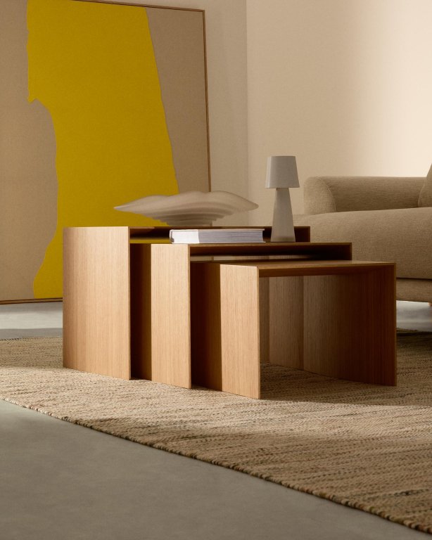 Kave Home Litto bijzettafel set van 3 walnoot