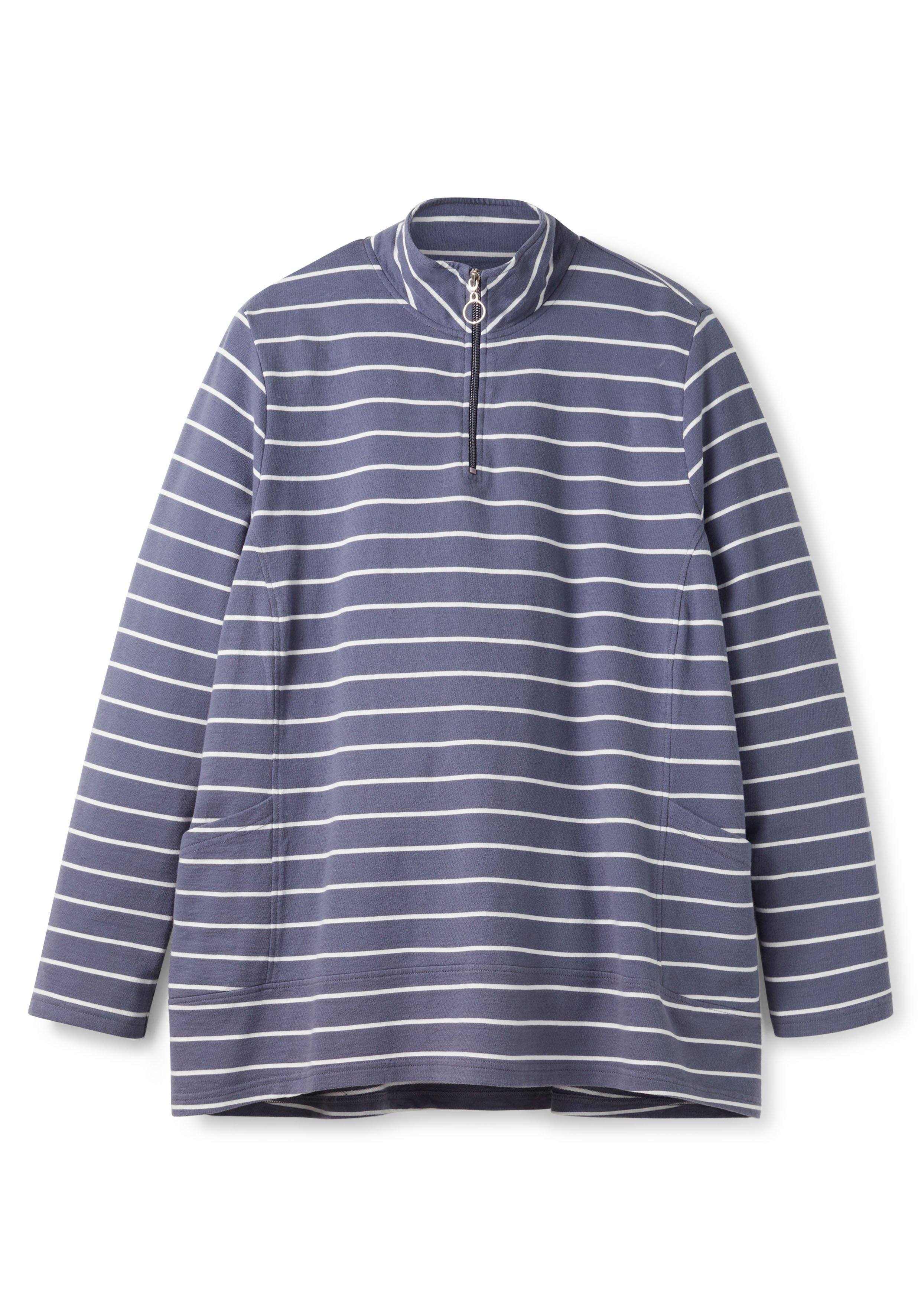 Sweatshirt in A-Linie, mit Ringeln und Troyerkragen