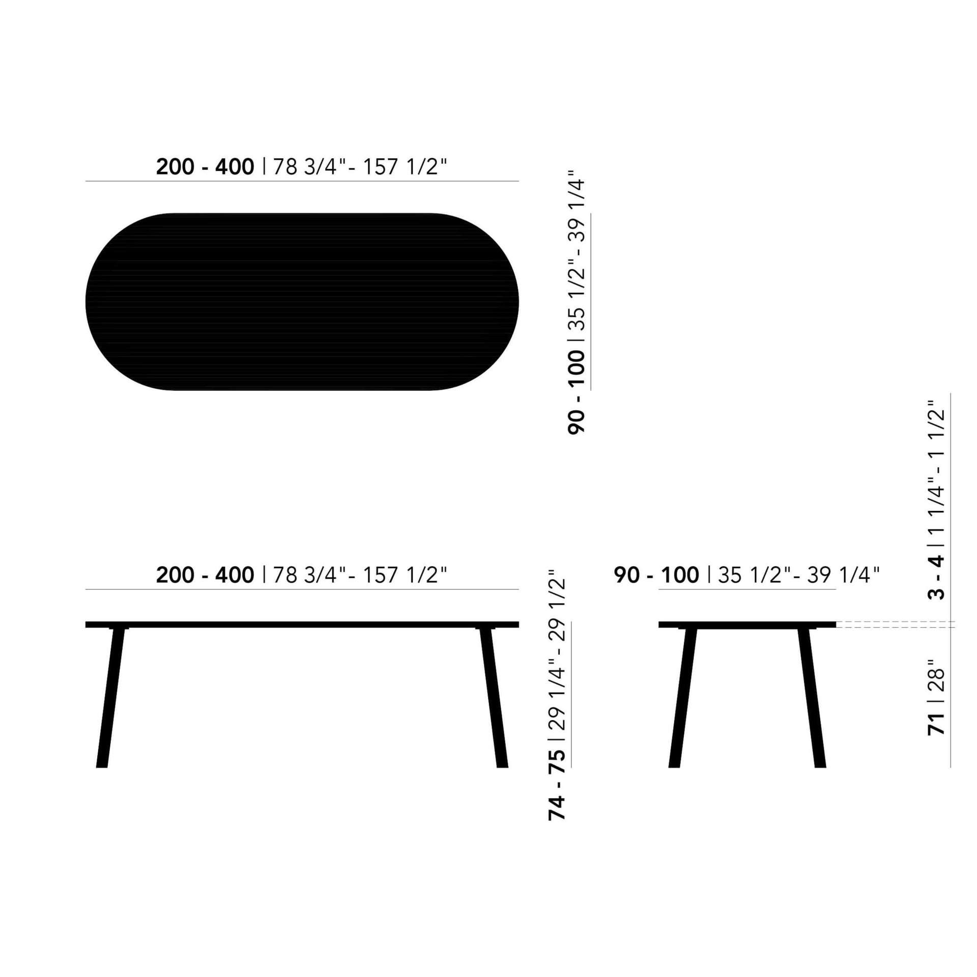 Studio HENK tafel Slim X-type Plat ovaal, zwart frame - Smart Collectie 200 x 100 cm | Eikenhout | Verjongde rand | Frame Zwart