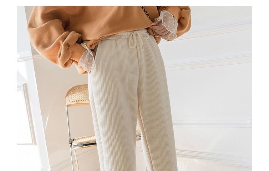 CRIBI - Hoge taille effen geribbelde fleece-gevoerde joggingbroek