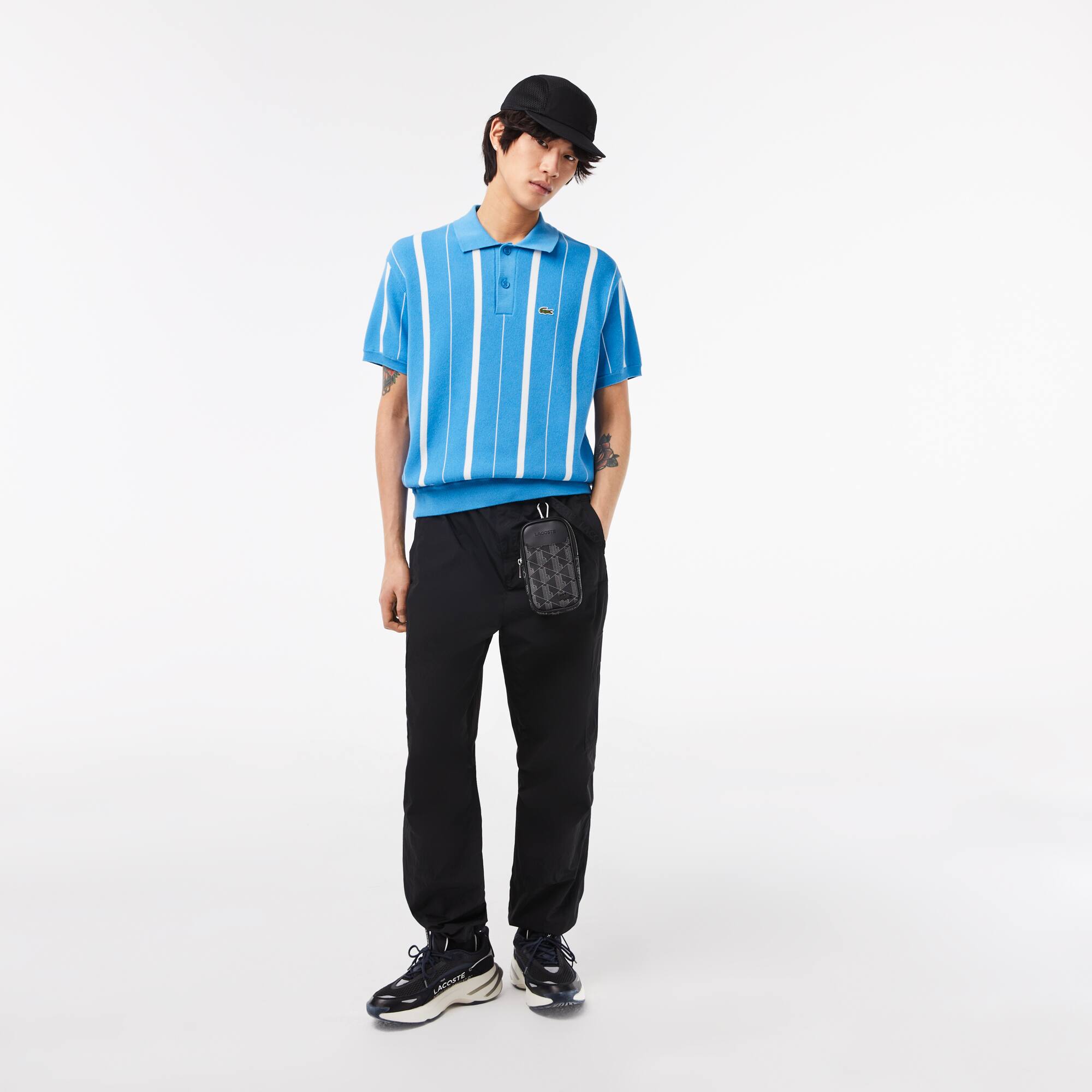 Pull col polo en coton biologique Pullovers - Bleu - Lacoste - Homme