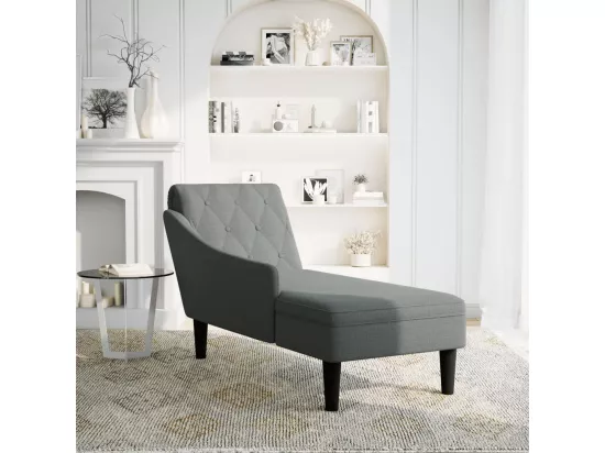 Fauteuil long avec coussin et accoudoir droit gris foncé tissu