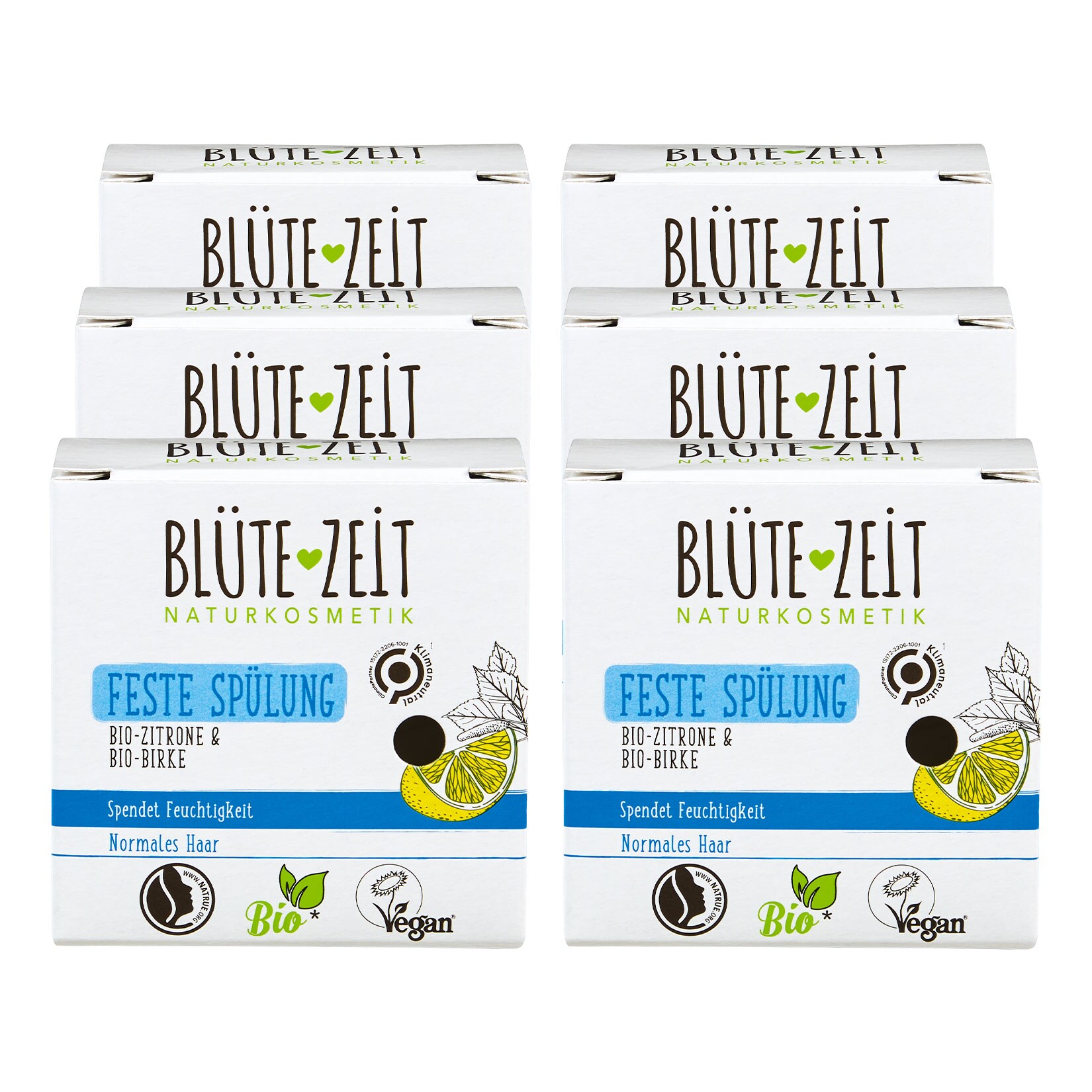 BLÜTE-ZEIT Feste Spülung Normales Haar Bio-Zitrone & Bio-Birke 60 g, 6er Pack