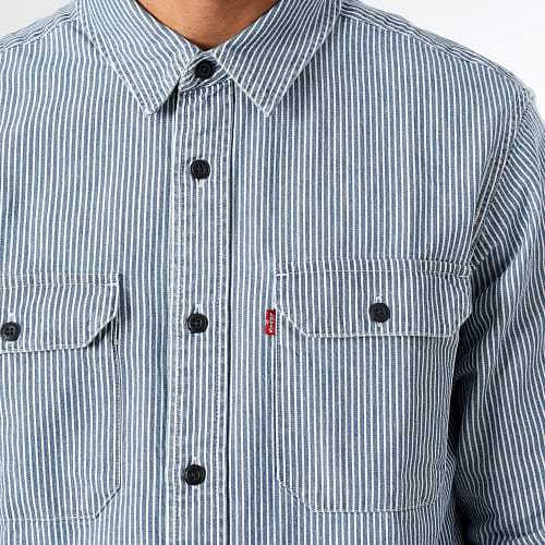 Chemise Manches Longues A Rayures 19587 Bleu Clair Blanc