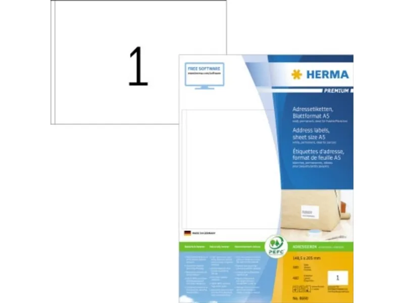 HERMA Premium - Papir - mat - permanent selvklæbende - hvid - 148.5 x 205 mm 400 etikette(r) laminerede adressemærkater