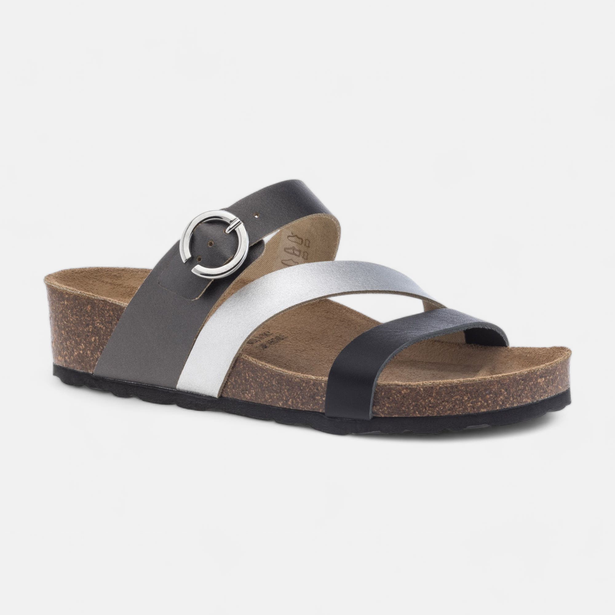 Mules semelle liège Femme en cuir noir