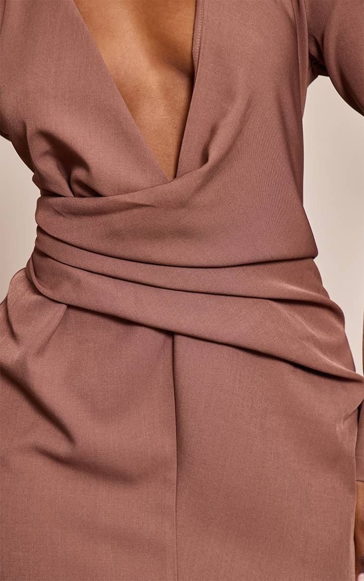 Marron Robe Longue Maxi À Manches Longues Avec Détail Drapé Tissé