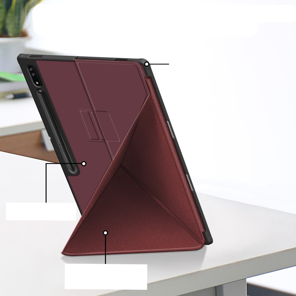 Samsung Galaxy Tab S8 Ultra Leder Tasche Smart Cover Origami Flip Case - Dunkelrot