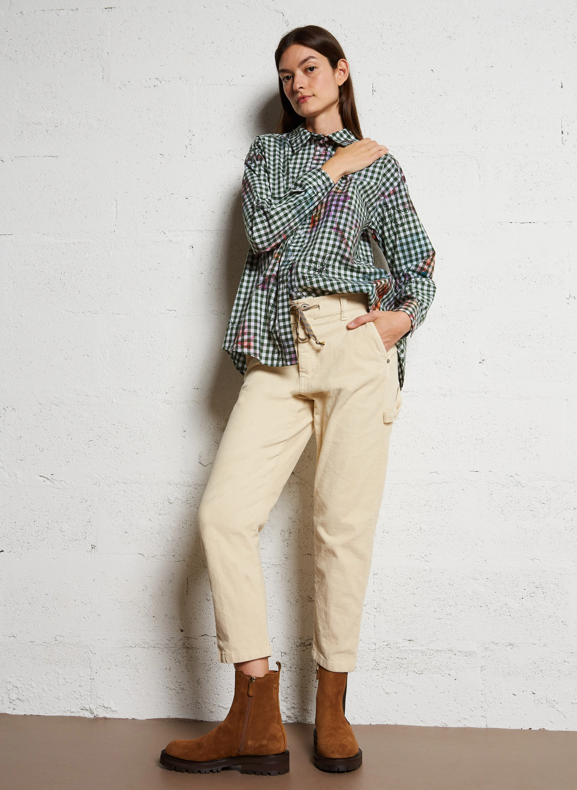 Pantalon droit en coton mélangé | Beige