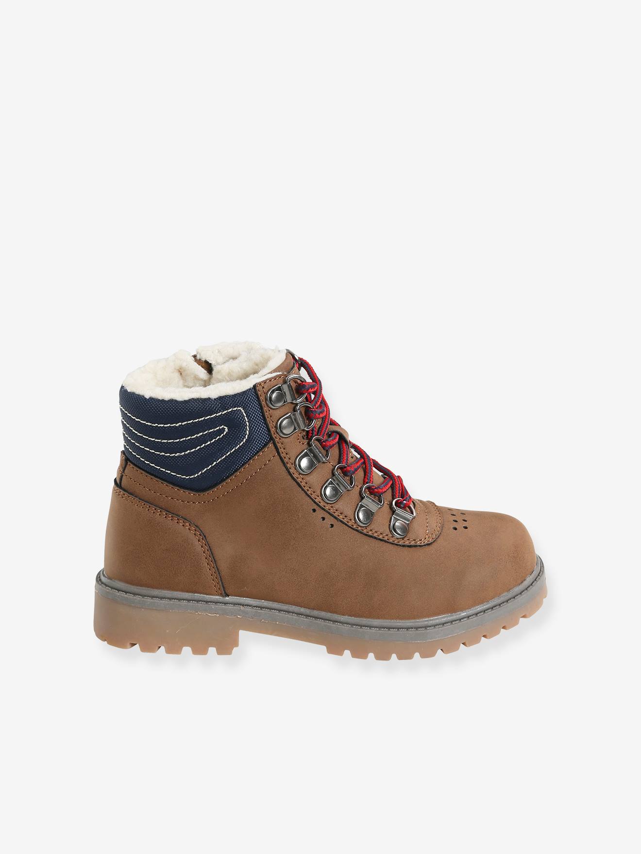Botas de cano curto com zíper e cadarço, para meninos, marrom médio liso