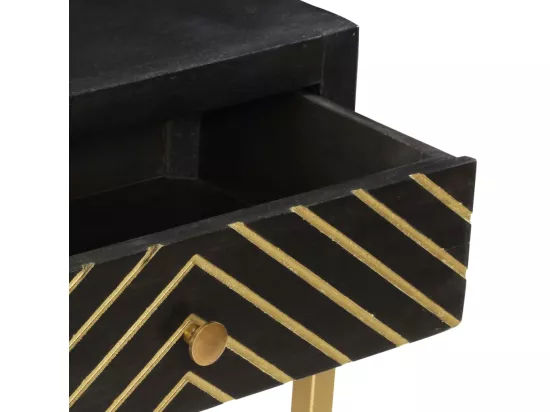 Table console Noir et doré 90x30x75 cm Bois de manguier massif