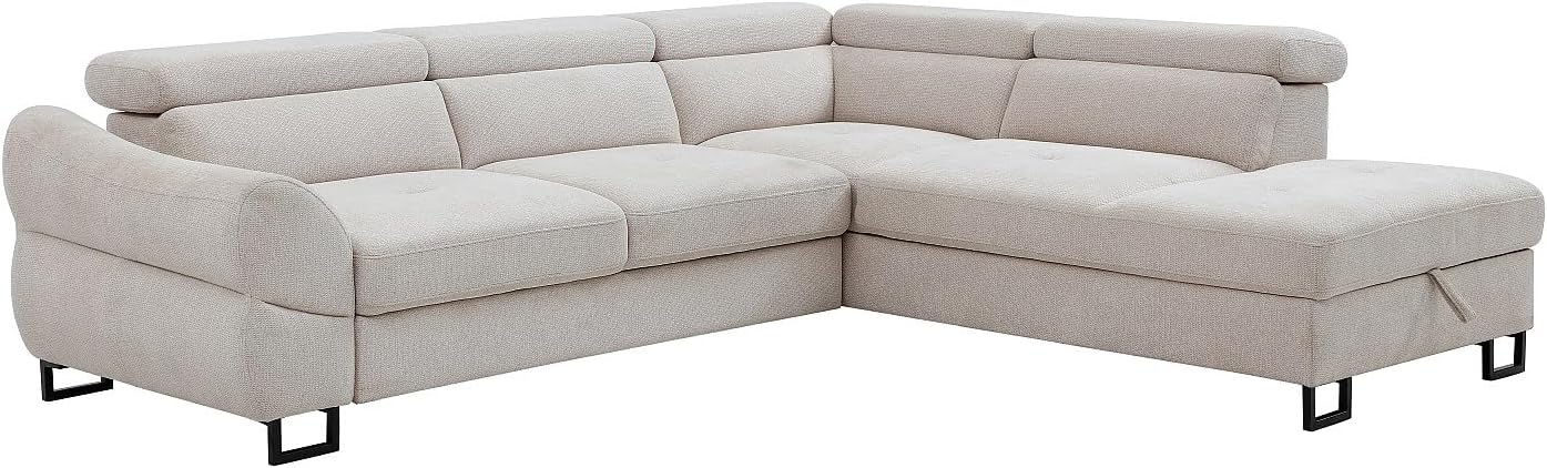 Vente-unique-Ecksofa mit Schlaffunktion – Ecke rechts – Strukturstoff Beige – VAVERDO