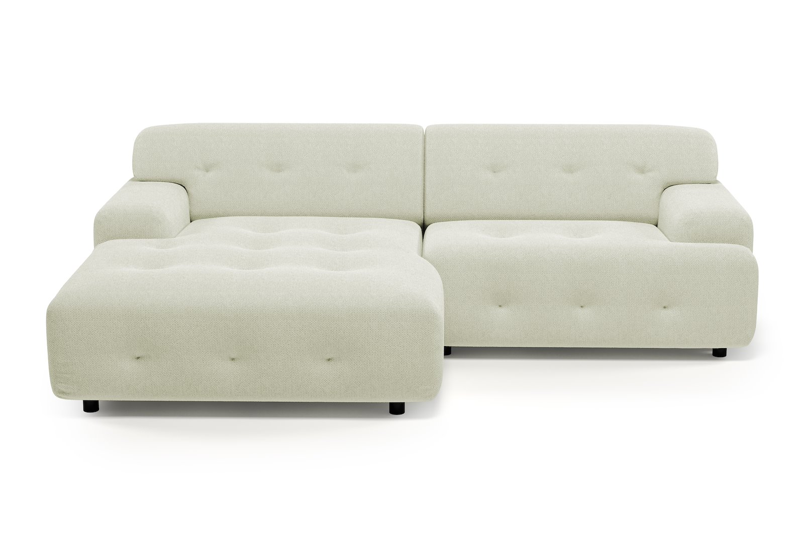 Bob sofa 1,5-seter med sjeselong venstre. Tekstil Mito 01 Antique White med sorte ben.