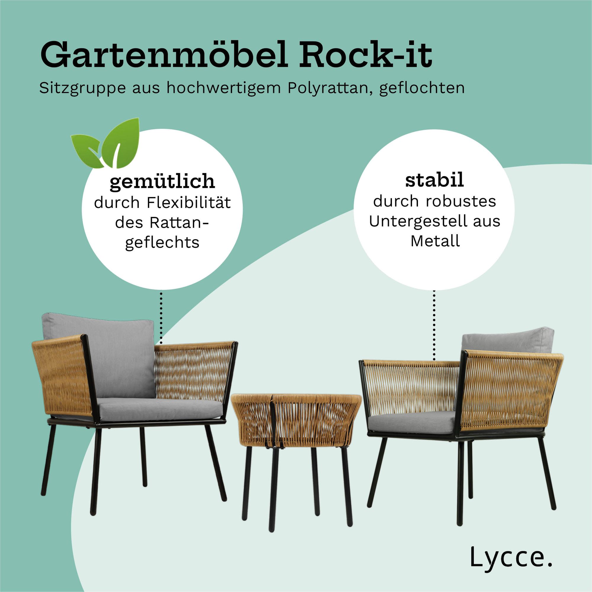 Gartenmöbel Set ROCK-IT Balkonmöbel Set 3 teilig aus Polyrattan