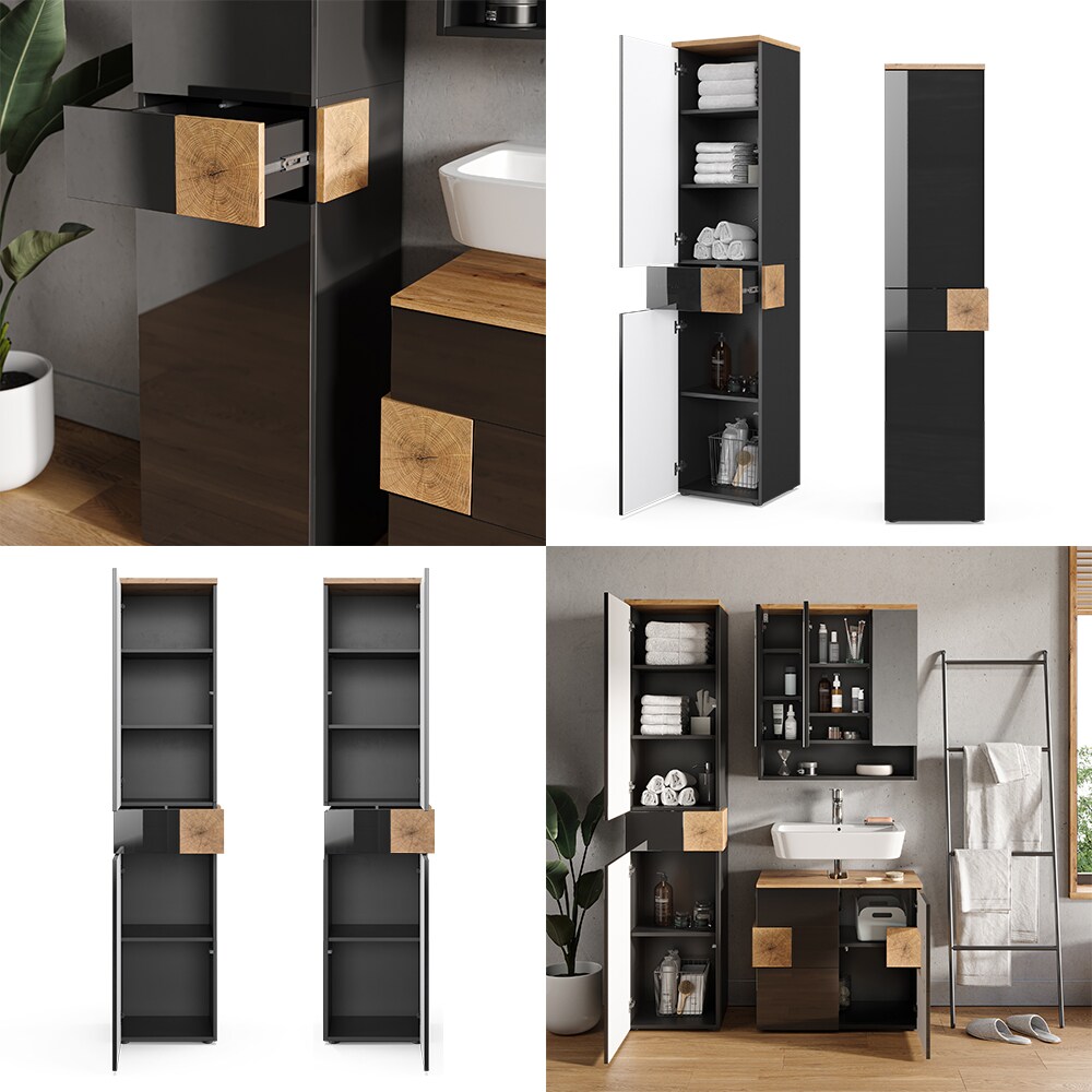 Vicco Hochschrank Badschrank Badezimmerschrank Eden 2 Türen Schublade 5 Fächer