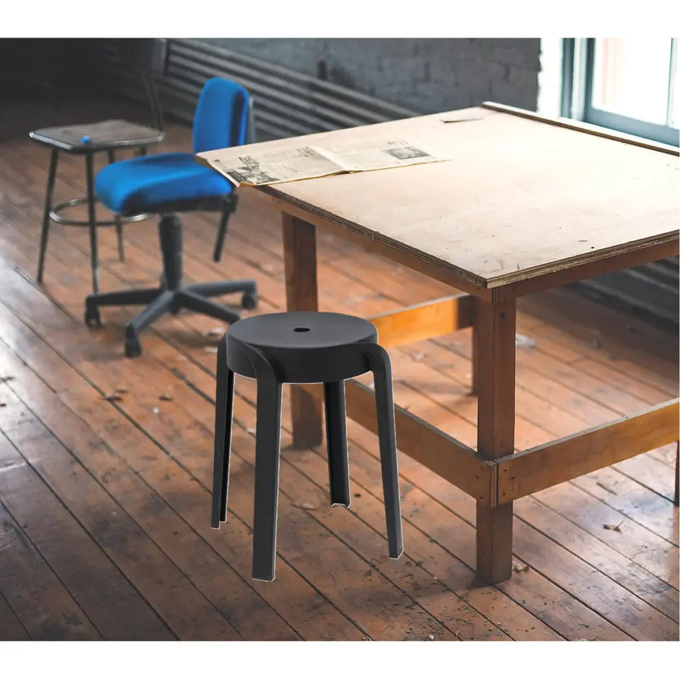 H&S Collection Bijzet krukje - zwart - kunststof - H45 cm