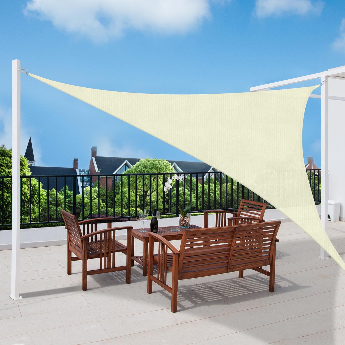 SolVision HS9 Zonnescherm 420x420x600cm Driehoekig Crème HDPE