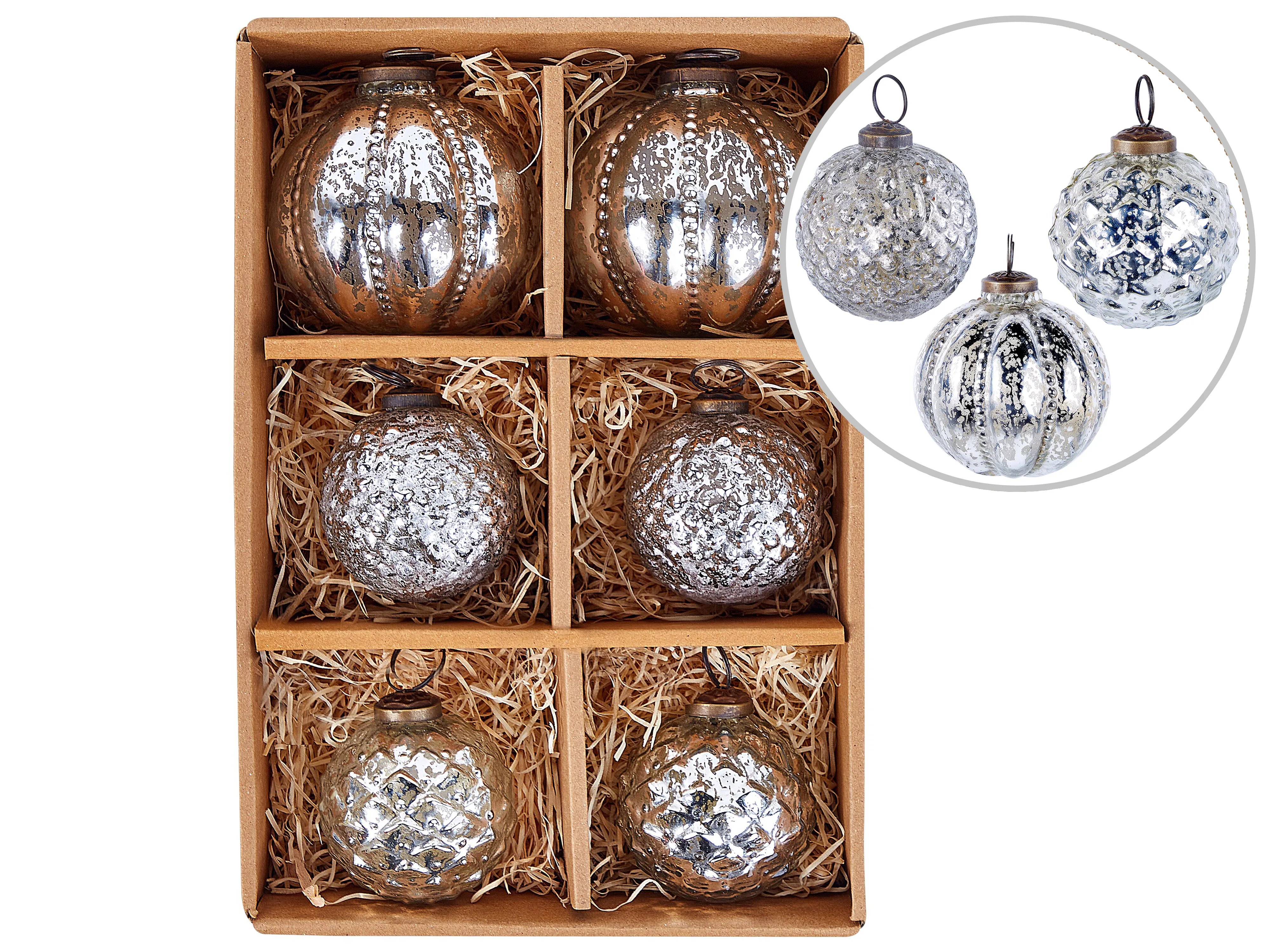 Set van 6 kerstballen ARGENTIN Glas Zilver